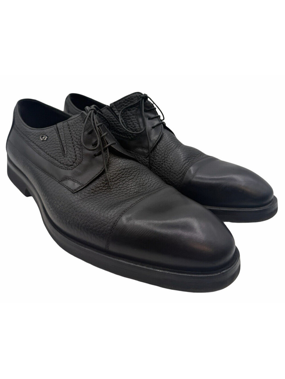 Dino Bigioni Leather Derby Cap Toe Dress Shoes Black Size EU 45 | US 12